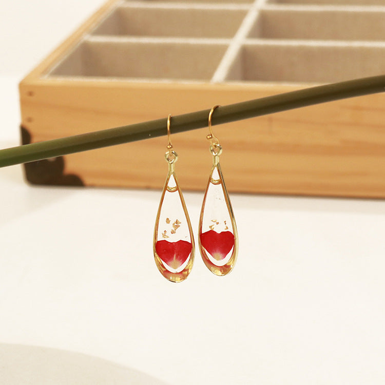 Wholesale 6pcs/pack fashion modern dried flower earrings eternal flower earrings Gold-Plated Retro real flower earrings